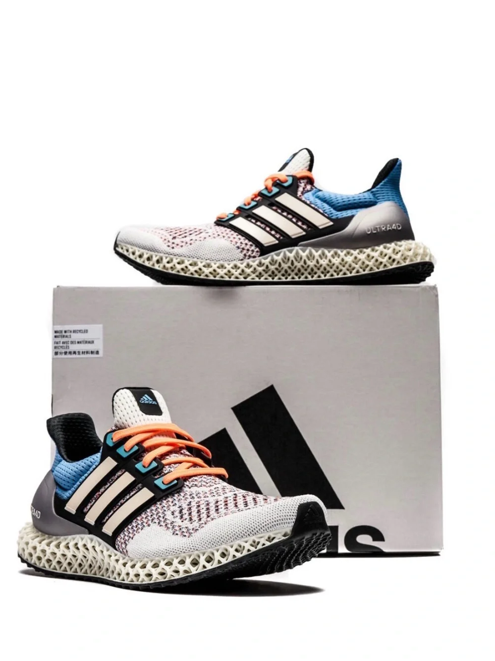Men’s Adjdas Ultra 4D Blue, Orange and White Tennis Shoes Size 11.5